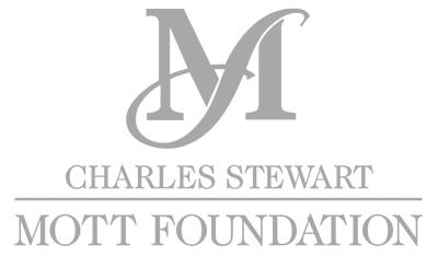 Charles Stewart Mott Foundation logo with stylized silver letters "M" at the top and the foundation's name in capital letters below it, reflecting a commitment to youth entrepreneurship education.