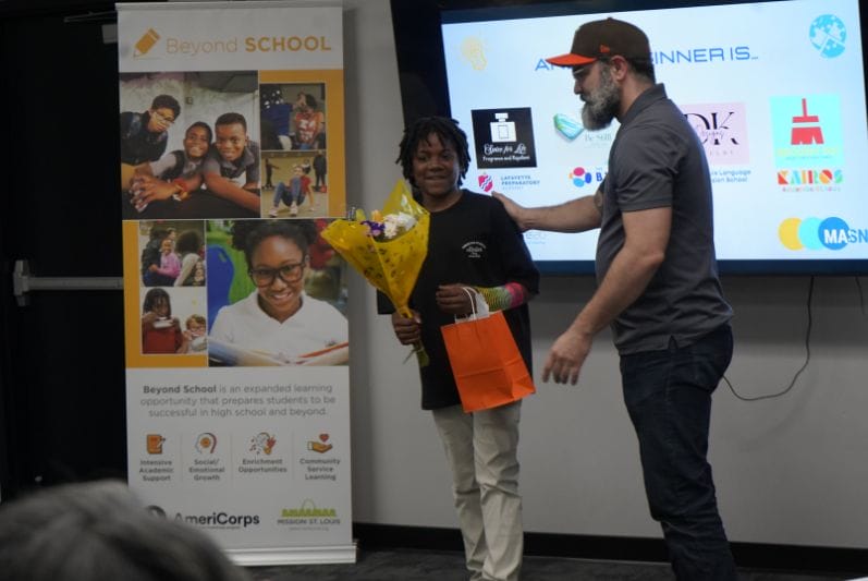 a moment during an event for the VentureLab Saint Louis Hub, a program that supports youth entrepreneurship and innovation